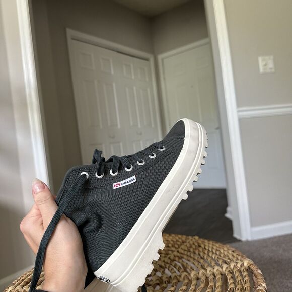 Superga Alpina Womens US 6.5 EU 37 Lug Sole Canvas High Top Sneaker Boot Green - Picture 7 of 12